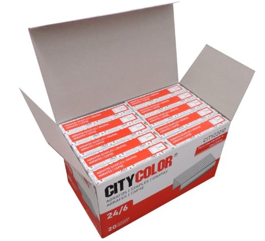 Grapas City Color 24/6, Tamaño Estándar, Caja de 20 Paquetes