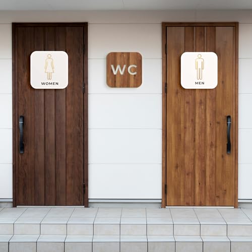 Bathroom Signs, Gold Bathroom Accessories Men\'s and Women\'s Golden Resin Adhesive Backed Toilet Sign Easy Installation Modern Restroom Sign for Offices Business Restaurants
