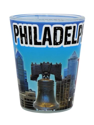 World By Shotglass Philadelphia Pennsylvania Bell and and Famous City Landmark Sculpture Shot Glass