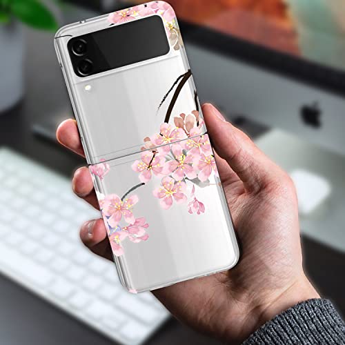Nkase For Samsung Galaxy Z Flip 4 Case, Samsung Z Flip 4 Case, Cute Samsung Flip 4 Case Clear Bumper Z Flip 4 Cover Shockproof Women Girls Men Protective Case For Galaxy Z Flip 4 5G 2022 Case, Sakura #TOP6