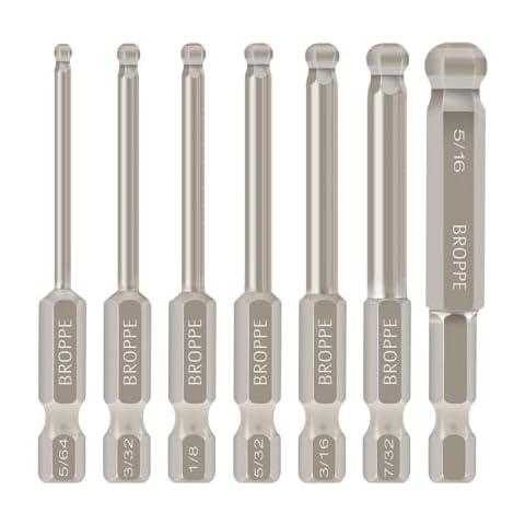 7pcs SAE Ball End Hex Screwdriver Bit Set Magnetic Ball Head Allen bits 5/64-5/16 Inch 1/4 Inch Hex Shank 65mm Length Cover