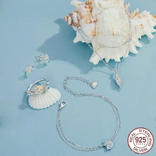 Collier conque argent 925 multicouche, cadeau créatif idéal pour femme et anniversaire