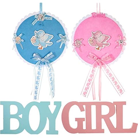 PARTYGOGO Blue Wooden BOY Sign for Baby Shower and Pink Girl Sign for Party Decor, Wooden Letter Table Sign BOY and Girl for Baby Shower or Gender Reveal Party (Blue BOY) (Blue and Pink) Cover