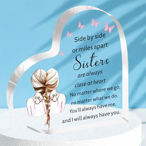 Image of HULALA Sister Gift: Acrylic Heart Plaque, 10 cm x 10 cm, Perfect for Sister Gifts, Home Decor, Special Occasions