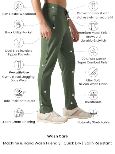 Image of Clans & Hans Men's 100% Pure Cotton Regular Fit Mid Rise Track Pant with Zipper Side Pockets and Back Pocket | Casual Gym Jogging Lounge Wear