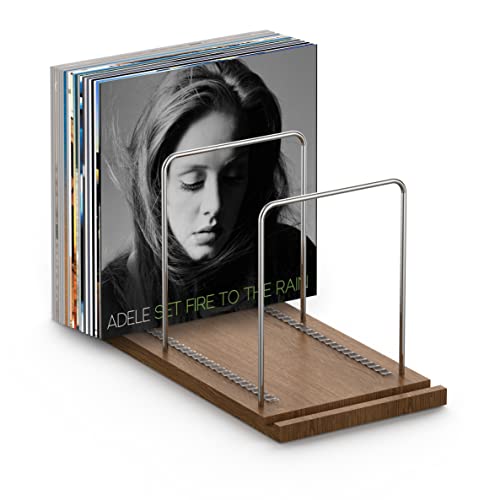KORRTFID Vinyl Record Stand, Record Collection Holder, Solid Walnut Record Organizer with Now Playing Record Stand, Vinyl Holder for Record Display, Storage Over 70 Albums with Anti-scratch Pads -  RSR-1