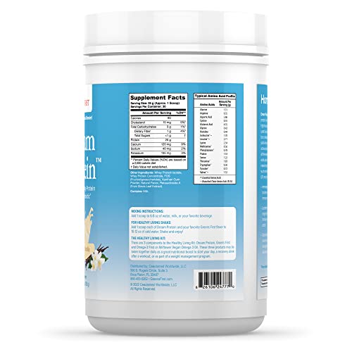 Greens First Dream Whey Protein Powder, Creamy French Vanilla, 30 Servings – 20 g Protein – Low Carb Powder – Hormone-Free, Non-GMO, No Artificial Sweeteners/MSG/Aspartame, Gluten Free, 26.5 oz