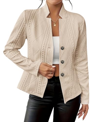 Minetom Blazer Donna Autunno Inverno Elegante Manica Lunga Tinta Unita Lavoro Ufficio Giacca con Bottoni A Cachi L