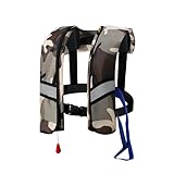 LIXQQS Gilet de Sauvetage 150N: 3s Gonflage Rapide, Bandes Réfléchissantes, Sifflet – Ajustable 20-120kg Adultes & Enfants(Gray Camo,Manual)