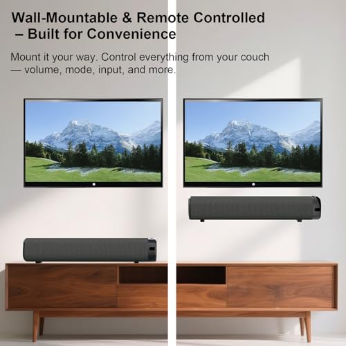 Sound Bar for Smart TV –50W, TV Sound Bar, Optical/AUX Connectivity/USB/Bluetooth, Remote Control, Wall-Mountable Home Theater Audio, with TV, Gaming, Gaming, and Mobile Phone