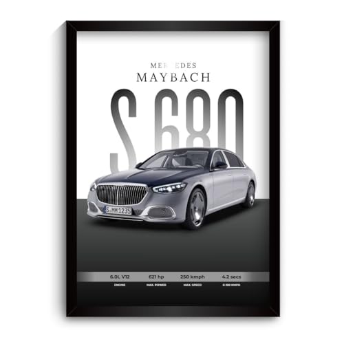 Image of Mercedes Maybach Poster | Framed Maybach S680 A4 Sized (31 x 23 cm) | Mercedes Car Poster for Wall, Gift for Boys, S Class Posters Frames | Car Posters for Wall, Bedroom, Hostel, Study Room,Desk (F 043)
