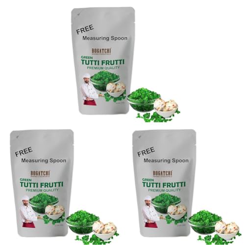 Image of BOGATCHI Green Tutti Frutti for Cake, Ice Creams and Shakes Decorations, Green Tutti Frutti, Delicious and Tasty, 200g with Free Measuring Spoon (Pack of 3)