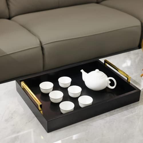 16"x12" Serving Trays with Handles, Black Decorative Serving Tray, Ottoman Trays, Living Room, Bathroom, and Outdoors Decorative Trays (Black)