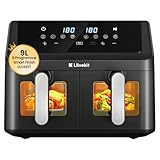 LLIVEKIT 9L Dual Zone Air Fryer, 2×4.5L Independent Double Drawers AirFryer, Sync Finish, Viewing Window & Interior Light, 4D Hot Air Circulation, 8 Cooking Presets, Uses No Oil Cooking for Family