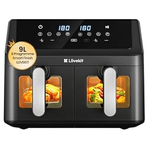 LLIVEKIT 9L Doppelkammer Heißluftfritteuse, 2×4,5L Airfryer 2 kammern