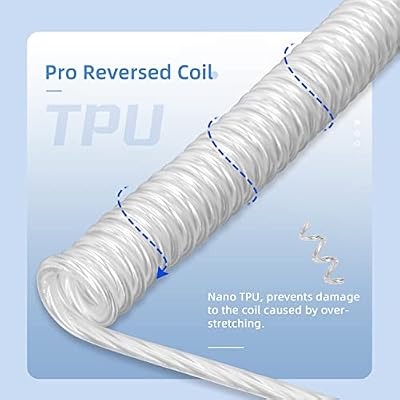 LexonElec Custom Transparent Coiled Keyboard Cable for Gaming Keyboard, Double-Sleeved Mechanical Keyboard Cable with Detachable Metal Aviator, 2.0M(0.66ft) USB-C to USB-A Keyboard Wire(Crystal)