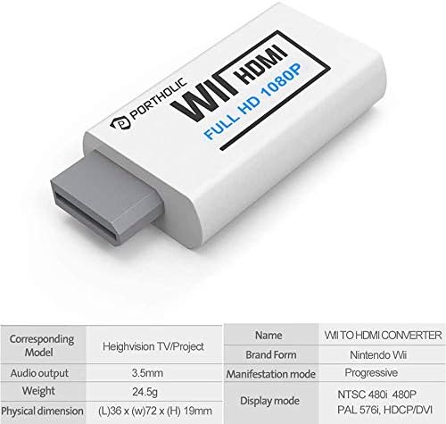 Wii to HDMI Adapter, PORTHOLIC 1080P/720p Wii HDMI Converter Compatible for All Wii Display Modes