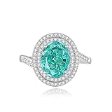 Whoiy Anillos de oro para mujer, padparadscha creados anillos de boda 3 ct halo oro blanco anillos de compromiso elegante oro real para mujeres, 61 (19.4), Metal precioso Piedra preciosa, Paraíba