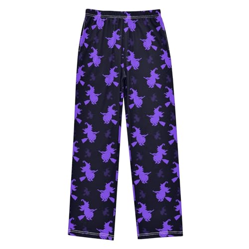 ZZXXB Witch and Broom Boys Long Pants Soft Trousers Elastic Waist Kids Lounge Bottoms with Pockets S-XL