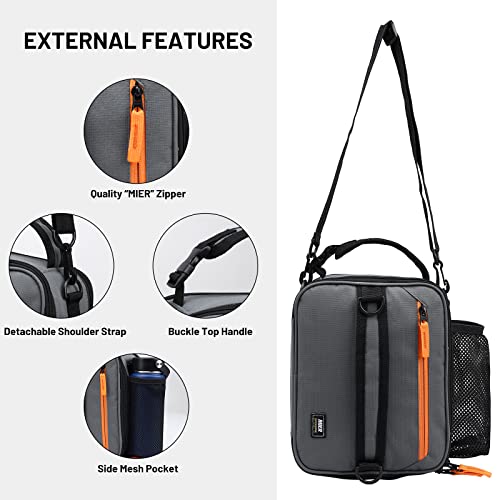 Mier Expandable Lunch Bag Insulated Lunch Box For Men To Work Travel Portable Lunchbox Bags With Shoulder Strap And Water Bottle Holder(Grey/Orange) #TOP5