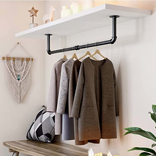 Greenstell Clothes Rack,36.2 Inch Industrial Pipe Wall Mounted Garment Rack,Space-Saving ,Heavy Duty Detachable Garment Bar,Multi-Purpose Hanging Rod For Closet 2 Base(1 Pack) #TOP6