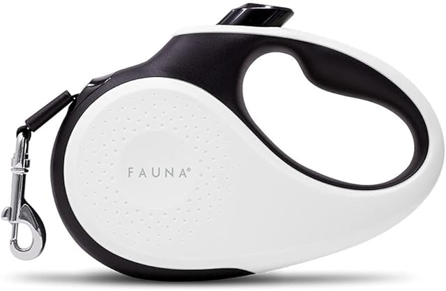 Fauna White Retractable Dog Lead with FREE lead extender, 5m 16ft Extending Tangle-Free, Heavy Duty Puppy Tape Leash up to 50kg