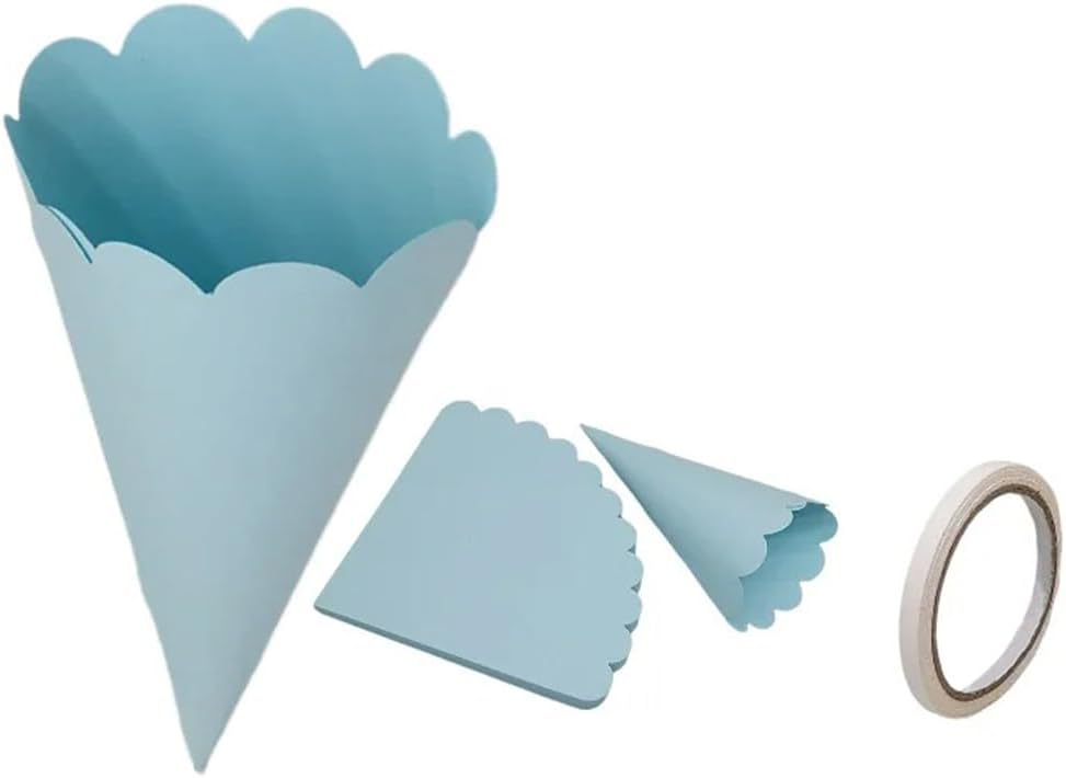 ECYC Ltd 50pcs Paper Confetti Cones 5.9"x5.9"(15x15cm) Wavy Edge Wedding Cone Paper for Rose Petal Candy Party Favor (Blue)