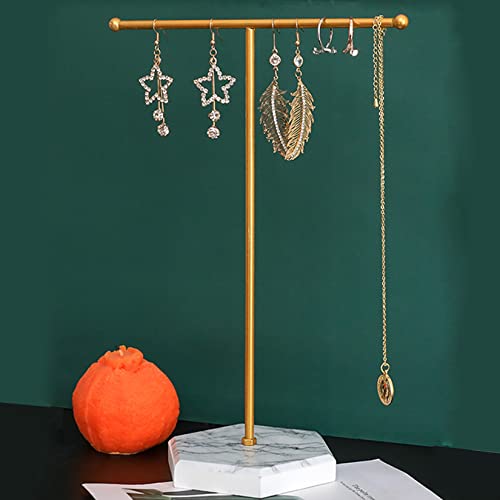 Jewelry Stand Display Necklace Holder T-Bar Plated Metal Tabletop Jewelry Organizer Tower For Show Jewelry Hanging Pendant Earring Bracelet Ring Accessorie With White Marble Plywood Bases. #TOP1
