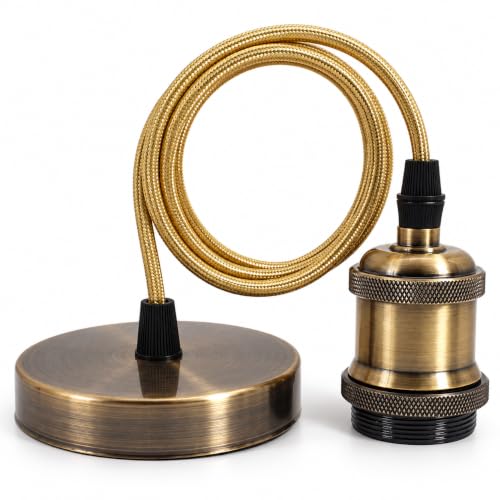 Image of E27 Pendant Light, Adjustable Vintage Retro Ceiling with 1M Braided Flex