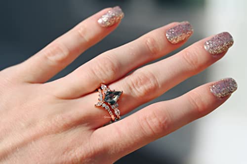 Aquamarise Skye Kite Green Moss Agate Ring Set For Women- 14K Rose Gold Vermeil Natural Agate Engagement Ring- Promise Ring Green Gemstone Gift For Her (7) #TOP2