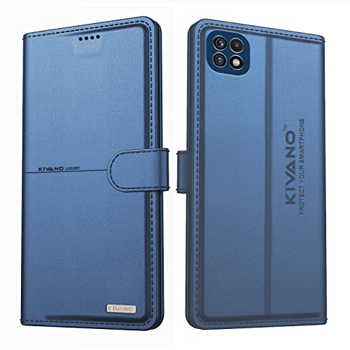 Image of KIVANO Professional Series Wallet Case for Samsung Galaxy A22 5G | Luxurious Design | Handcrafted Unique | Premium | PU Leather Flip Cover | Card Slots | Kickstand | Magnetic Closure - Dark Blue
