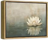 Framed Sage Green Japandi Canvas Wall Art Zen White Lotus Flowers Picture Wall Decor Japanese Wabi Sabi Poster Prints for Yoga Spa Meditation Spiritual Room Living Room Home Decoration 12x16in