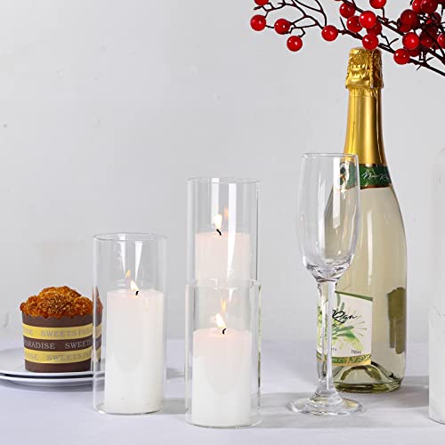 Set Of 6 White Pillar Candles And 6 Glass Cylinder Vases Clear Pillar Jar Wedding Candle Cylinder Candle Holders #TOP5