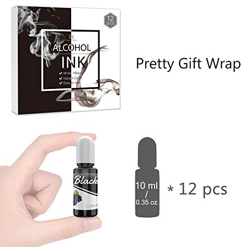 Weiß & Schwarz Alkohol Tinte Set - 120ml Weiße und Schwarze Farbe Alcohol Ink für die Harz Petrischalen Herstellung, Epoxidharz Malerei, Yupo - Alkoholfarbe für Epoxy Resin, Harz Kunst, Malen - 4oz