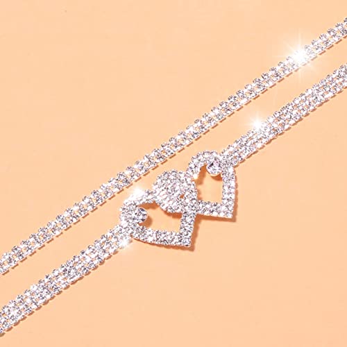 Personality Double Love Heart Anklets For Women, Luxury Multi Layer Foot Bracelet Anklets Shining Rhinestone Chain Anklet For Women Girls #TOP6