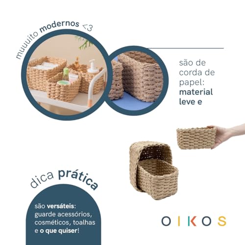 kit 3 cestos organizadores retangulares de corda - Oikos