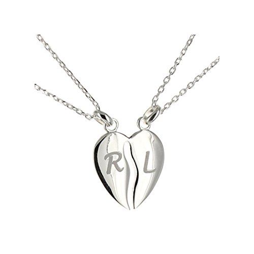 Amikado Pendentif Coeur sécable en Argent Massif personnalisé à Vos initiales et sa chaîne en Argent Massif