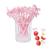 NICEANEDED 50 Stück Cocktailspieße Mit Rosa Schleife Zahnstocher Mit Schleife Aus Kunststoff Langer Obstspieß Swizzle Stick Bow Drink Stirrers Dancy Toothpick for Party Decorations