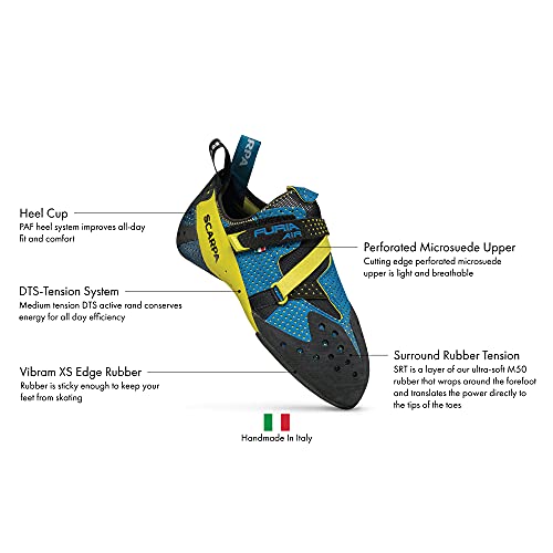 Scarpa Furia Air Rock Climbing Shoes For Sport Climbing And Bouldering - Specialized Performance For Sensitivity And Breathability - Baltic Blue/Yellow - 10.5 #TOP1