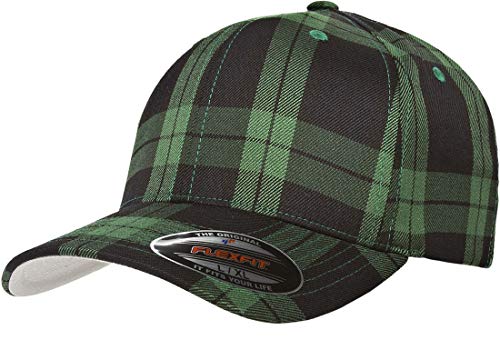 Flexfit Original Fitted Tartan Plaid Hat 6197 (Large/X-Large, Black/Green)