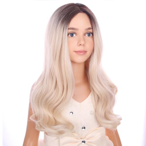 Image of PATTNIUM Long Blonde Wigs Long Curly Wavy Ombre Blonde Wig Middle Part Girls Wigs Heat Resistant Synthetic Hair Wigs