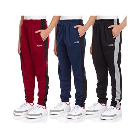 iXtreme Boys’ Sweatpants - 3 Pack Active Fleece Jogger Pants with Pockets - Athletic Performance Sweatpants for Boys (8-20), Size 8, Black/Deep Red/Navy Cover