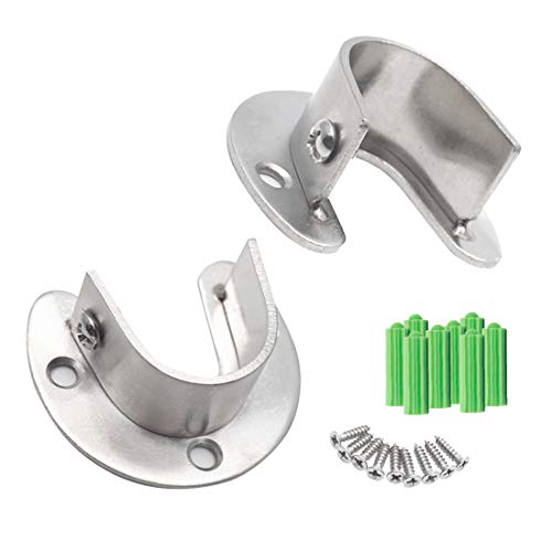 Seimneire 2Pcs Heavy Duty Stainless Steel Rod Socket, Wardrobe Bracket Flange Rod Holder Closet Rod End Supports Fit 1" Diameter, U Shaped - Silver #TOP1