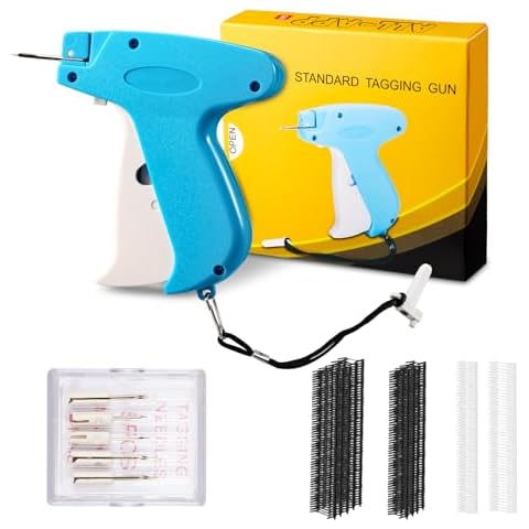 FLRAUTO Tagging Gun for Clothing, Quick Price Tag Attacher Gun Kit for Clothes, Stitch Sewing Hemming Gun, Mini Stitch Gun with 5 Needles,1000 Black & 1000 White 35mm + 75mm Fasteners Cover