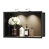 Neodrain Nicchia per doccia da 50,8 x 30,5 cm con faretto a LED, nicchia da parete nera opaca in acciaio inox, non necessita di piastrelle da incasso, doccia a nicchia per bagno