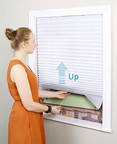 Easy Up & Down Pleated Window Shades, Temporary Window Blinds, Operating with Pull Cord, Easy Trimming & Installing (White, 36in x 64in, 6pcs-Pack)