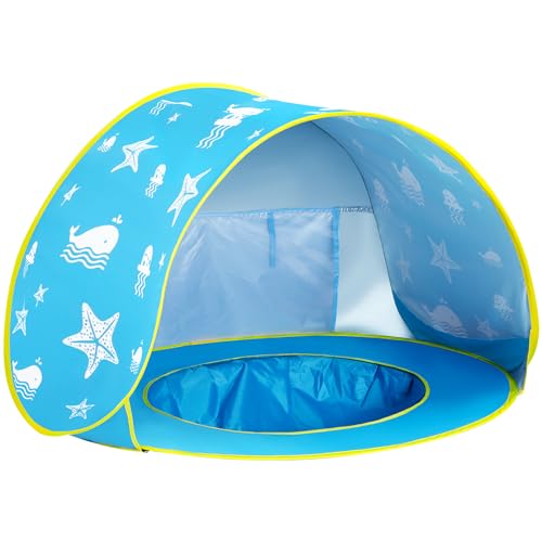 Monobeach Baby Beach Tent Ocean Pop Up Portable Shade Pool UPF50+ UV Protection Sun Shelter for Infant with Easy Set Up Canopy
