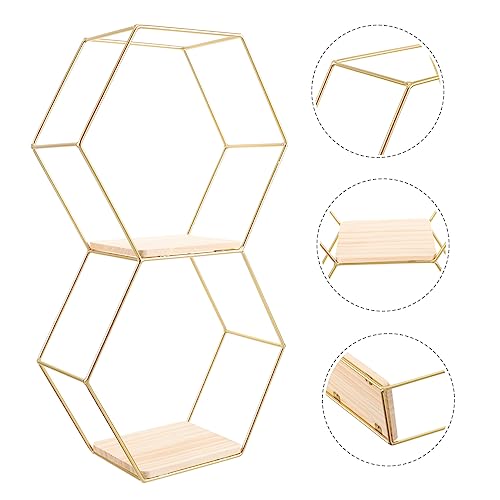 Étagère murale décorative hexagonale bois solide pour rangement