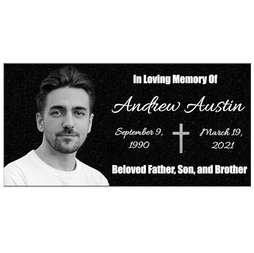 Image of Personalised Memorial plaques for Graves - Granite Memorial Stones w /Pictures, Personalized Memory Plaques, Mini Grave Stones, Engraved Headstones, Stone Memorials Custom Photo Plaque, DIY Monuments
