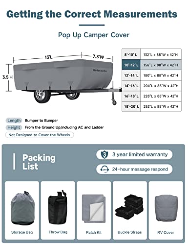 Tent Trailer Cover Umbrauto 2023 Upgraded 7 Layers Top Pop Up Camper Covers Waterproof Extra Thick Polypropylene Breathable Ripstop Anti-Uv Pop Up Folding Trailer Cover Fits 10' - 12' Trailers #TOP6